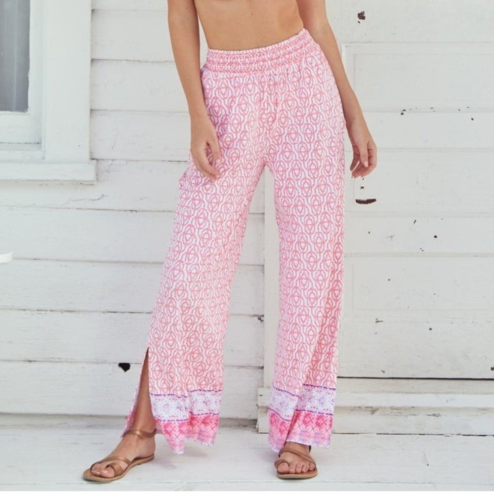 Cabana Life Napa Side Slit Palazzo Pants Medium Pink Geometric Boho Resort Beach